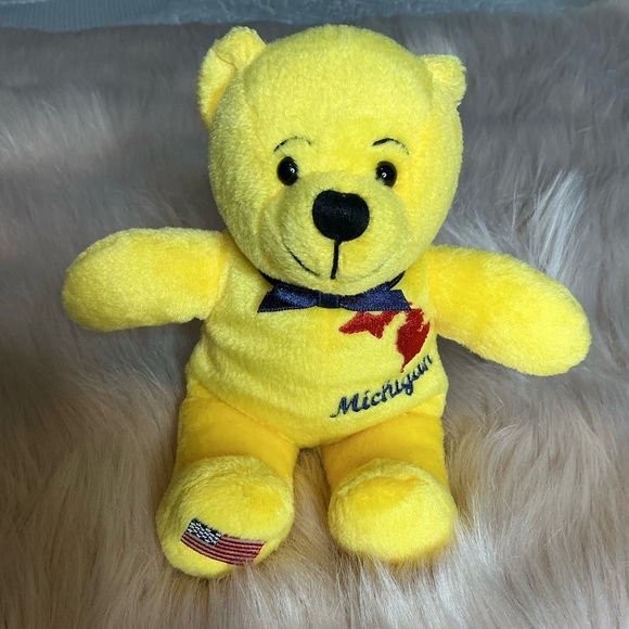 Yellow and Blue Plush Teddy Bear Stuffed Animal State Michigan - Picture 1 of 7